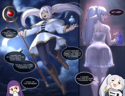 ass ass_focus bare_shoulders clothed_exposure elf elf_ears eye_color_change female_only femsub fern_(frieren:_beyond_journey's_end) frieren frieren:_beyond_journey's_end glowing huge_ass hypnotic_accessory large_ass long_hair nightgown panties possession seductive_smile sexually_suggestive tallinax tight_clothing twintails