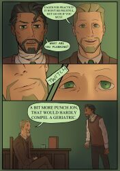 beard comic dark_skin elias_bouchard green_eyes jonathan_sims male_only maledom malesub mustache resisting smile sweetmapple the_magnus_archives yaoi