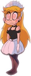blonde_hair collar disney earrings expressionless femsub gloves jewelry long_hair maid maid_headdress socks spiral spiral_eyes standing standing_at_attention star_butterfly star_vs_the_forces_of_evil symbol_in_eyes thighhighs western zuneycat