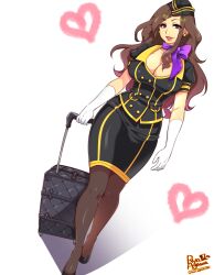 agawa_ryou breasts cleavage coin female_only gloves heart heart_eyes joshdehu_(manipper) large_breasts manip open_mouth opera_gloves pendulum stewardess symbol_in_eyes thighhighs