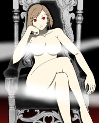 ashelia_b&#039;nargin_dalmasca bottomless breasts brown_hair censored chair expressionless female_only femsub final_fantasy final_fantasy_xii glowing glowing_eyes gradient_background hypnotic_accessory jewelry large_breasts nude red_eyes ring sendy1992 short_hair sitting solo topless