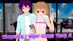 altered_common_sense breasts brown_eyes brown_hair clothed cover english_text femsub grey_eyes maledom nipples nude original phone purple_hair short_hair text v zenin1