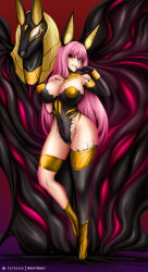  absurdres breasts calliope_mori cleavage erect_nipples gloves hololive_english large_breasts opera_gloves pink_hair red_eyes rikatsuky symbiote thighhighs virtual_youtuber 