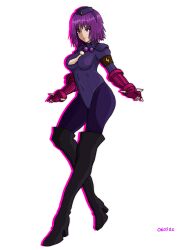  artist_request athena_asamiya bad_end bodysuit boots bracers capcom corruption crossover female_only femsub king_of_fighters knee-high_boots leotard pantyhose purple_eyes purple_hair shadaloo_dolls shoulder_pads solo street_fighter tie victoriamikoto white_background 