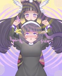 ahegao arms_above_head blush bodysuit clothed crown drool elf_ears english_text eye_color_change female_only femdom femsub gloves hololive hololive_english long_hair missmilkou multicolored_eyes ninomae_ina'nis nun open_mouth orgasm purple_eyes purple_hair resisting restrained sequence short_hair smile spiral spiral_background sweat tentacle_in_ear tentacles text