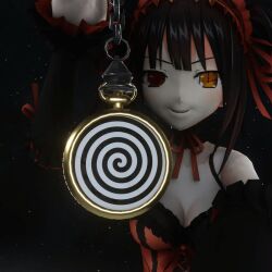 3d animated animated_gif black_hair breasts choker date_a_live evil_smile femdom heterochromia kurumi_tokisaki pocket_watch pov pov_sub saiminsensei smile spiral twintails