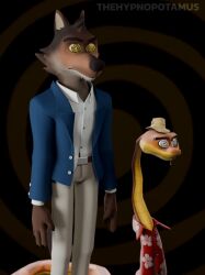 3d animated_gif drool expressionless furry male_only malesub mr._snake_(the_bad_guys) mr._wolf_(the_bad_guys) multiple_boys snake_boy spiral_background spiral_eyes the_bad_guys thehypnopotamus watermark wolf_boy