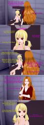 3d blonde_hair bra brown_hair doll empty_eyes evergreen_(fairy_tail) fairy_tail femsub glasses happy_trance large_breasts long_hair lucy_heartfilia panties robotic_trance text yb1999 