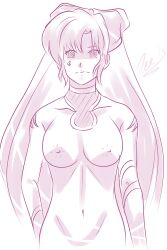 absurdres bottomless breasts deerazzy empty_eyes expressionless femsub long_hair monochrome nude ranma_1/2 topless ukyo_kuonji