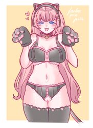  blue_eyes cat_ears cat_pose cat_tail collar female_only femsub happy_trance lingerie long_hair luka_megurine missmilkou pawprint pink_hair pussy spiral_eyes thighhighs vocaloid 
