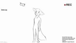 animated animated_gif before_and_after bottomless crossed_eyes dazed expressionless fox_boy furry greyscale male_only malesub monochrome nude original ping simple_background solo standing standing_at_attention stiff_tail stranger1500 tech_control text topless visor