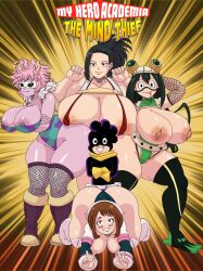 altered_common_sense alternate_costume bimbofication huge_breasts mina_ashido minoru_mineta momo_yaoyorozu ochaco_uraraka tsuyu_asui unaware