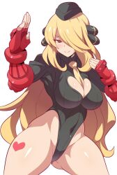  blonde_hair blush breasts capcom cleavage cosplay cynthia empty_eyes female_only femsub hair_covering_one_eye happy_trance hat heart icontrol_(manipper) konno_tohiro large_breasts leotard long_hair looking_at_viewer manip nintendo pokemon pokemon_diamond_pearl_and_platinum shadaloo_dolls smile solo street_fighter tie white_background 