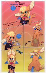 barefoot blonde_hair blue_eyes bow bow_tie bra cat cat_girl collar comic denial dialogue dildo english_text femsub fennec_girl furry gradient_background green_eyes kneeling leash lomtya long_hair nipples non-human_feet open_mouth orange_skin panties pendulum ping pussy shirt simple_background smile source_request spiral_background standing text undressing virtual_youtuber wings