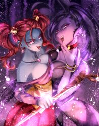 alternate_color_scheme alternate_costume atarime aura bare_shoulders bracelet breast_press breasts bunny_ears bunny_girl bunnysuit choker cleavage corruption dragon_quest_(series) dragon_quest_viii dragon_quest_xi dress earrings evil_smile eye_color_change fake_animal_ears fangs femsub glowing glowing_eyes grey_skin hair_color_change hand_on_head happy_trance jade_(dragon_quest_xi) jessica_albert jewelry leotard looking_at_viewer magic maledom nail_polish necklace open_mouth orange_hair ponytail possession purple_hair purple_skin rhapthorne sharp_teeth skirt smile sparkle square_enix staff sub_on_sub symmetrical_docking twintails veins very_long_hair