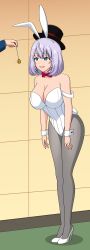  absurdres breasts bunny_ears bunnysuit cleavage cuffs fake_animal_ears femsub happy_trance hat high_heels jimryu large_breasts leaning_forward magical_sempai magician open_mouth pendulum sempai_(magical_sempai) short_hair smile spiral_eyes symbol_in_eyes 