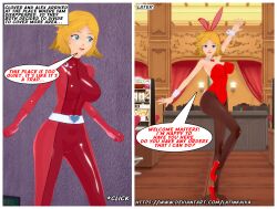 3d before_and_after blonde_hair bodysuit breasts bunnysuit clover comic cuffs femsub latinkaixa text totally_spies