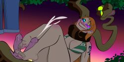  asphyxiation bare_legs bikini_top blush choking coils colorrings disney feet femsub foot_focus footjob jungle kaa kaa_eyes maledom nami_(one_piece) night one_piece pants precum smile snake snake_penis the_jungle_book 