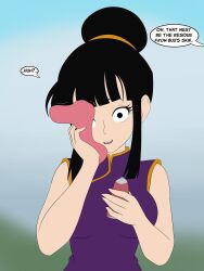  black_eyes black_hair breasts bulma_briefs chichi dragon_ball dress female_only femsub slime surprised thesalazar 