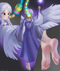  androgynous androgynous_dom angel angel_girl aura barefoot before_and_after brown_eyes comic corruption crossover deltarune dildo dress empty_eyes feet female_only femsub floating foot_focus glowing grey_background grey_hair maozi_dan multiple_views possession sariel_(touhou) sex_toy simple_background solo staff tentacles toe_ring touhou watermark werewire wings 