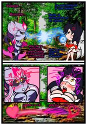 ahri_(league_of_legends) angry blush breasts charm_(spell) clothed comic demon_girl dueling_hypnotists evelynn_(league_of_legends) femsub heart hypnotic_magic kitsune_girl league_of_legends magic multiple_tails open_mouth outdoors spanish_text symbol tail text tongue tongue_out translation_request wolfbiofox yellow_eyes yuri