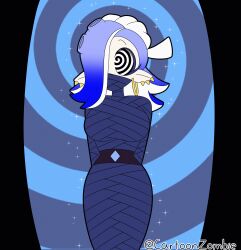  animated animated_gif arms_behind_back bondage breasts cartoonzombie earrings elf_ears female_only femsub jewelry large_breasts mummification nintendo restrained shiver_(splatoon) solo sparkle spiral_background spiral_eyes splatoon splatoon_3 tentacles white_skin 