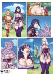 alien baby_(dragon_ball) breasts cleavage crossover dragon_ball dragon_ball_gt evil_smile eye_color_change facial_markings femsub genshin_impact hair_color_change long_hair outdoors parasite possession purple_eyes purple_hair raiden_shogun_(genshin_impact) red_eyes sixul_world surprised thick_thighs thighhighs thighs trees tuffleization very_long_hair white_hair yellow_eyes yoimiya_(genshin_impact)