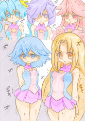 banshou breasts character_request empty_eyes expressionless femsub harem link27890_(colorist) long_hair multiple_girls open_mouth short_hair sketch small_breasts standing standing_at_attention sweat traditional translation_request yu-gi-oh! yu-gi-oh!_zexal