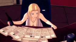 aware beer blonde_hair breasts brown_eyes clothed dialogue dogdog english_text female_only naruto_(series) solo text tsunade