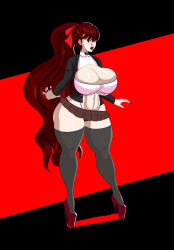  bimboannon bimbofication black_background blush bow bow_tie breasts cameltoe cleavage exposed_chest eyeshadow female_only femsub hair_ornament high_heels huge_breasts huge_hips jacket large_ass lipstick long_nails looking_at_viewer makeup miniskirt nail_polish navel persona_(series) persona_5 persona_5_royal ponytail red_background red_eyes red_hair red_lipstick school_uniform shirt simple_background skirt solo standing sumire_yoshizawa thighhighs thong very_long_hair 