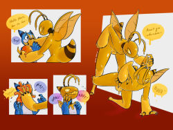 androgynous animal_transformation assimilation bee_boy bee_girl bee_suit before_and_after bodysuit comic dialogue drone dronification furry gradient_text humor latex null_bulge reeseikena_(artist) resisting robotization rubber signature simple_background slime smile speech_bubble text transformation 