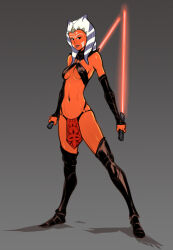  ahsoka_tano black_eyes boots breasts cleavage corruption femsub gloves izra lightsaber loincloth opera_gloves small_breasts standing star_wars sword tentacles thigh_boots thighs togruta twintails weapon 