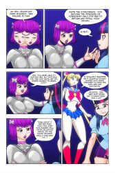 blonde_hair blue_eyes boots bow choker cleavage comic crossover dialogue equestria_girls freckles hair_buns kimberly_smith_(daveyboysmith9) large_breasts long_hair magical_girl multicolored_hair my_little_pony original purple_eyes purple_lipstick sailor_moon sailor_moon_(series) short_skirt smile story text twilight_sparkle twintails wadevezecha