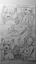 absurdres ahegao breasts comic dazy_(myuk) demon_girl dialogue drool empty_eyes flower horns inma_(myuk) large_breasts long_hair monster_girl myuk open_mouth original penis_tail plant_girl short_hair succubus sweat tail tears text tongue tongue_out traditional vines wings