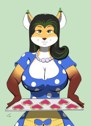  apron breasts cookies domestication female_only femsub food fox_girl furry happy_trance necklace sailoranna spiral_eyes stepfordization symbol_in_eyes tray 