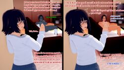 3d before_and_after breast_fondling breast_grab breasts glasses green_skin koikatsu! majormajor masturbation tan_skin zombie