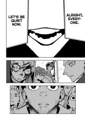 clothed dialogue empty_eyes english_text enjin_(gachiakuta) expressionless femsub gachiakuta hypnotic_voice maledom malesub mass_hypnosis multiple_boys multiple_girls multiple_subs mymo_(gachiakuta) official riyo_reaper rudo_surebrec short_hair symbol_in_eyes text zanka_nijiku