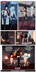  3d ass black_hair bunny_ears bunny_girl cinder_fall dialogue empty_eyes eyepatch femdom femsub hypnotized_walking latinkaixa long_hair ruby_rose rwby short_hair tail text weiss_schnee white_hair zombie_walk 