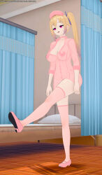 3d blonde_hair empty_eyes femsub happy_trance hypnotized_walking large_breasts latinkaixa long_hair mai_kawakami myriad_colours_phantom_world nurse tagme