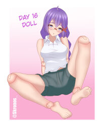 absurdres doll dollification empty_eyes expressionless feet hypnovember kronobas28 original purple_hair simple_background