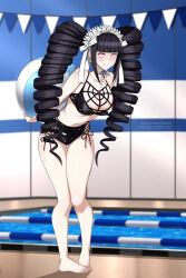  arms_behind_back bent_over bikini bikini_bottom bikini_top black_hair blush breasts celestia_ludenberg cleavage dangan_ronpa drill_hair female_only femsub happy_trance large_breasts large_hips leaning_forward lindaroze long_hair looking_at_viewer manip misterman4_(manipper) pool solo standing swimsuit tagme twintails 