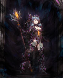  absurdres alternate_costume armor boots breasts cleavage corruption crown empty_eyes expressionless femsub gloves high_heels jewelry large_breasts leebigtree melia_antiqua nintendo opera_gloves orange_eyes princess short_hair silver_hair slit_pupils smoke staff thighhighs thighs twintails wings xenoblade_chronicles xenoblade_chronicles_1 