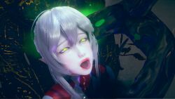  3d bodysuit breast_press dead_source elf_ears erect_nipples eye_roll female_only femsub gloves glowing honey_select_2 mind_break personification ponytail restrained solo the_power tongue tongue_out trees ultraman white_hair yellow_eyes 