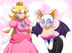  absurdres bat_girl bat_wings blonde_hair blush breasts cleavage crossover drool female_only femdom femsub furry gloves happy_trance hypnotized_hypnotist jewelry large_breasts latex long_hair nintendo open_mouth pendulum princess princess_peach rouge_the_bat smile sonic_the_hedgehog_(series) super_mario_bros. wings yensh 