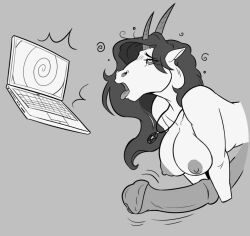 ahegao eye_roll furry futa_only futanari futasub greyscale horse_girl horse_penis hypnotic_screen monochrome necklace original solo spiral tech_control thewilldpink tongue tongue_out
