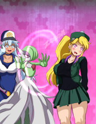 arthena_phoenix(exkaizuhan) blonde_hair cosplay crimson_(stepfordcrimson) drool empty_eyes female_only femdom femsub gardevoir hat jaisen_rei pokemon psychic skirt smile white_hair