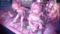  assertive_sub caught choker dialogue doki_doki_literature_club femsub happy_trance hurricane_(manipper) hypnotized_hypnotist manip monika natsuki_(doki_doki_literature_club) open_mouth pink_hair purple_hair sayori_(doki_doki_literature_club) smile socks spiral spiral_eyes surprised text yuri_(doki_doki_literature_club) 