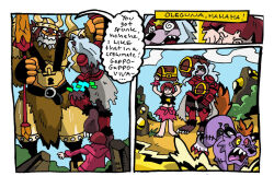  artiomon bear_girl blueike comic dialogue digimon digimon_beatbreak femsub furry gold hyemon maledom multiple_girls multiple_subs olegmon outdoors reina_sakuya singing size_difference speech_bubble spiral_eyes symbol_in_eyes torn_clothes weapon 