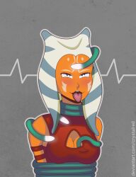  ahsoka_tano alien alien_girl blush breasts cleavage cleavage_cutout crystalred femsub happy_trance jedi_mind_trick large_breasts open_mouth smile star_wars tentacles togruta tongue tongue_out twintails 