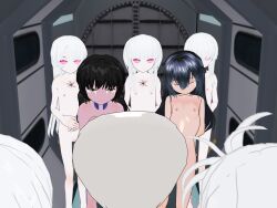 3d 3d_custom_girl alien black_hair closed_eyes exposed_chest female_only femsub gol long_hair multiple_girls multiple_subs nude parasite pink_eyes pussy short_hair small_breasts tears trapped twintails white_hair white_skin yellow_eyes 